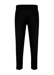  Collection Italian Cut Black Pleated Trousers - Double Leg Tmnss24Pl00022