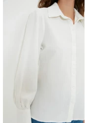  Collection White Balloon Sleeve Cotton Regular Regular Fit Woven Shirt Twoss20Go0065