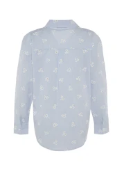  Collection Cotton Oversize Floral Patterned Blue Striped Shirt - TWOSS23GO00373