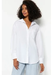  Collection White Single Pocket Boyfriend/Wide Fit Cotton Woven Shirt TWOAW20GO0115