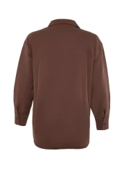  Collection Brown Single Pocket Boyfriend/Wide Fit Cotton Woven Shirt TWOAW20GO0115