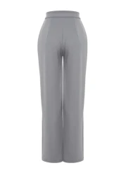 Trendyol Collection بنطال محبوك ذو ثنيات باللون الرمادي بخصر عالٍ وإغلاق فيلكرو - مقاس واسع TWOAW24PL00177