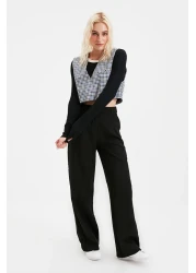  Collection Black High Waist Wide Leg/Wide Leg Pleated Woven Fabric Pants Twoaw21Pl0076