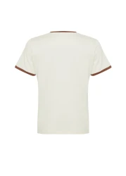  Collection Stone 100% Cotton Slogan Printed Knitted T-Shirt with Contrast Piping Detail TWOSS24TS00105