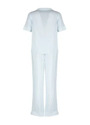  Collection Blue Striped Viscose Shirt-Pants Woven Pajamas Set THMSS21PT0159