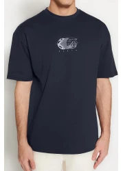  Collection تي شيرت قطني أسود مطبوع كبير الحجم - TMNSS23TS00261