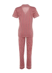  Collection Animal Print Pink Striped Knitted Pajamas Set - Shirt and Pants THMSS21PT0878