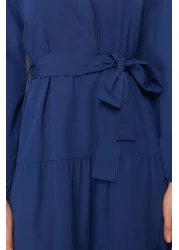  Modest فستان منسوج بحزام وطية صدر السترة وأزرار من Saks TCTSS21EL3343