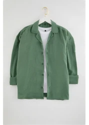  Collection قميص كتان صيفي كبير الحجم بياقة كاكي - TMNSS23GO00053