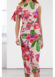  Collection Limited Edition Multicolor Floral Printed Knitted Maxi Stretchy Pencil Dress TWOSS24EL00563