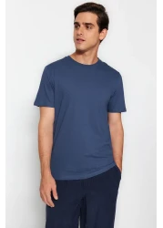  Collection تي شيرت رمادي-إكرو-نيلي نحيف/نحيف برقبة دائرية أساسي 100% قطن 3 قطع TMNSS19BO0007