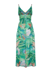  Collection فستان شاطئ طويل منسوج بطباعة استوائية باللون الأخضر TBESS24EL00098