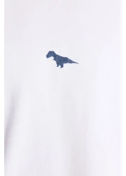  Collection Dinosaur Embroidered White Oversize Cotton T-Shirt - Tmnss23Ts00243