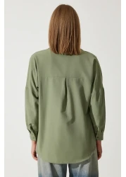 Happiness İstanbul قميص أساسي طويل كبير الحجم للنساء كاكي DD00842