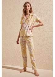  Collection Floral Patterned Yellow Cotton Sleepwear Set - Shirt and Pants THMSS20PT0063