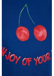  Collection Cherry Printed 100% Cotton Navy Blue Pajama Set - T-Shirt and Pants Thmss23Pt00134