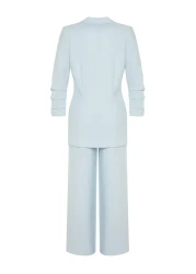  Modest Blue Pearl Detailed Crepe Jacket Trousers Woven Bottom Top Set TCTSS24US00011
