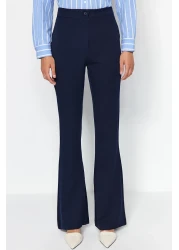  Collection بنطلون قماش منسوج بأرجل واسعة باللون الأزرق الداكن TOFAW19BB0581