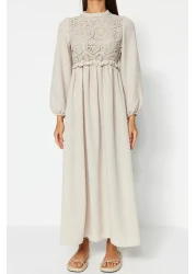  Modest فستان منسوج بتفاصيل حجرية من الجبر/الصدفية TCTAW24EB00110