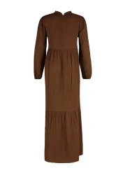  Modest Brown Stand Collar Crinkle Wide Fit Woven Dress TCTSS22EB00171