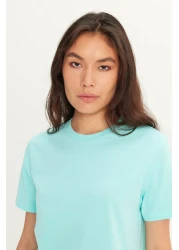 AC&Co / Altınyıldız Classics تي شيرت رجالي باللون الفيروزي بقصة ضيقة ورقبة دائرية 100% قطن أساسي