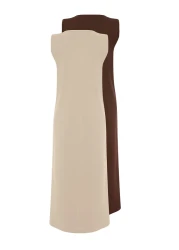  Modest 2-Pack Brown and Beige 100% Cotton Knitted Dress - TCTAW22UK0110