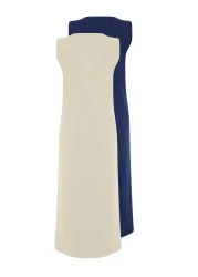  Modest Pack of 2 Navy Blue and Mink 100% Cotton Knitted Dress - TCTAW22UK0110