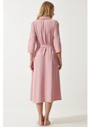 Happiness İstanbul Women's Candy Pink Belted Shirt Dress DD01256