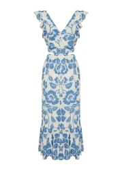  Collection زهرة نمط المنسوجة Flounce بلوزة تنورة الشاطئ البدلة TBESS19BB0102