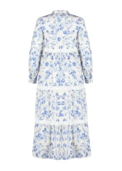  Modest Beige Linen Look Floral Woven Dress TCTSS24EB00054