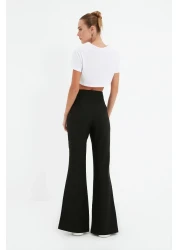  Collection Black Flare Woven Fabric Trousers with Spanish Leg Slit - Twoaw22Pl0046