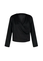  Collection Black Double Breasted Satin Woven Blouse TWOAW24BZ00423