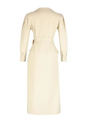  Modest فستان قميص منسوج بأزرار من الكتان مع حزام حجري TCTSS24EB00017