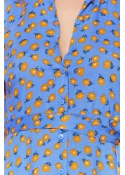  Collection Blue Floral Pattern Belted Midi Woven Viscose Shirt Dress TWOSS20EL1559