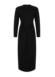  Modest Black Skirt Pleated Scuba Knitted Dress TCTAW24EL00000