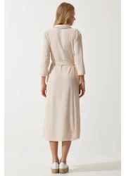 Happiness İstanbul Women's Cream Belted Shirt Dress DD01256