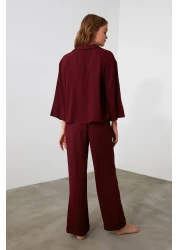  Collection طقم بيجامة منسوجة من الفيسكوز باللون العنابي THMAW21PT0292