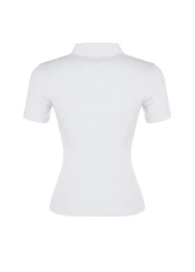  Collection White Zipper Detailed Fitted Polo Neck Ribbed Stretchy Knitted Blouse TWOSS23BZ00496