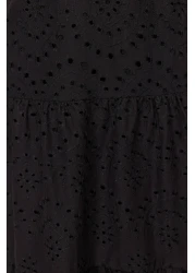  Collection Black Waist Opening Lined Midi Embroidery Woven Dress TWOSS23EL00156