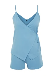  Collection طقم بيجامة قطن 100% بحزام حبل أزرق - تفاصيل ربط THMSS24PT00081