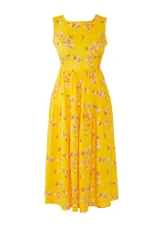  Collection Yellow Floral Cut Out / Flywheel Midi Woven Dress Twoss21El0709
