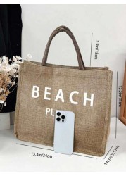 Beach Letter Theme Yellow Flax Brown Handbag Plus A Small Bag With A Hand Rope And A Bow Hat Bridesmaid Personalized Wedding Gift Bag Travel Storage Bag Cosmetic Storage Bag Coin Purse Direct Storage
