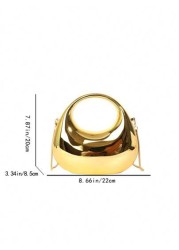 1pc New Arrival Golden Acrylic Clutch Bag Fashionable Personalized Handbag For Evening Party With Light Silver Color Moon Shaped Glittering Surface Detachable Metallic Chain Strap For Crossbody Wearin
