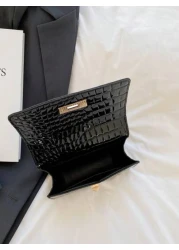 حقيبة كتف سلسلة جلد صناعي بطبعة تمساح صلبة عصرية صغيرة الحجم