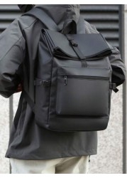 New Black Waterproof Flap Cover Backpack For Men Business Travel Commute Office Laptop Bag Leisure Outdoor Fitness Bookbag Middle School Student Gift Bag