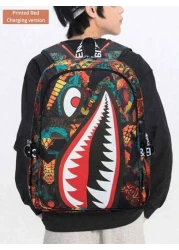 Men s Fashionable Starry Sky Print Backpack Stylish Shark Mouth Print Bookbag With Random All Over Print USB Charging Port Large Capacity Lightweight Nylon Travel Bag University Commute Backpack Fits