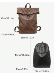 Backpack Flap Backpack Leather Backpack Large Capacity Oversized For Business Office Supplies Outdoor PU Leather Business Vintage Solid Color Men Gifts