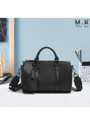 حقيبة رجالية أمريكية أنيقة صغيرة على الكتف، حقيبة بوسطن ذات طبعة هندسية على جلد PU كلاسيكي أسطواني، أسلوب شارع