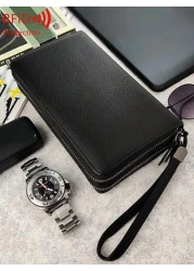 محفظة رجالية مانعة للقراءة لأجهزة RFD ذات لون أحادي بسيط مع معصم، حقيبة يد مصنوعة من جلد صناعي عصري مفرغة ذات طب