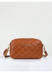 Quilted Zipper Square Bag Metal Letter Decor Shoulder Bag Adjustable Fashionable Girls Crossbody Bag Casual Phone Pouch
